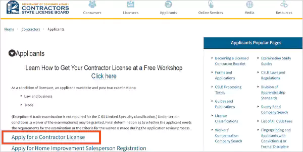 Applying for Contractor license on CSLB