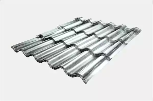 Corrugated metal roofing sheet with wave shaped ridges