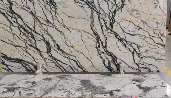 Natural stone slabs with veining used for countertops or floors