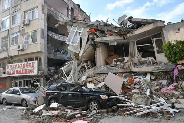 Severely damaged houses from a high-magnitude earthquake