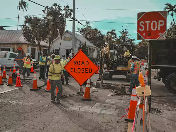 Workers carrying out road repairs