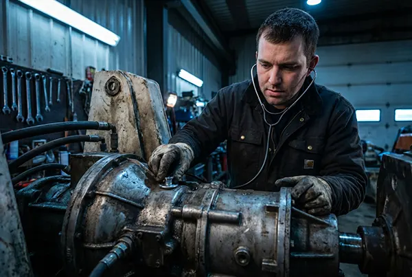 mechanic-using-stethoscope-for-machine-diagnostics-in-workshop