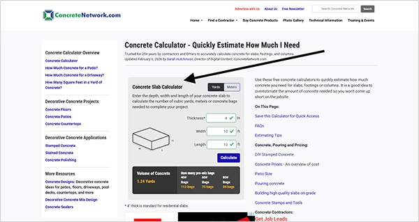 A slab concrete calculator to determine the yardage