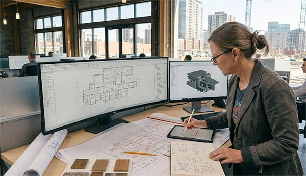 An architect working on preparatory documents