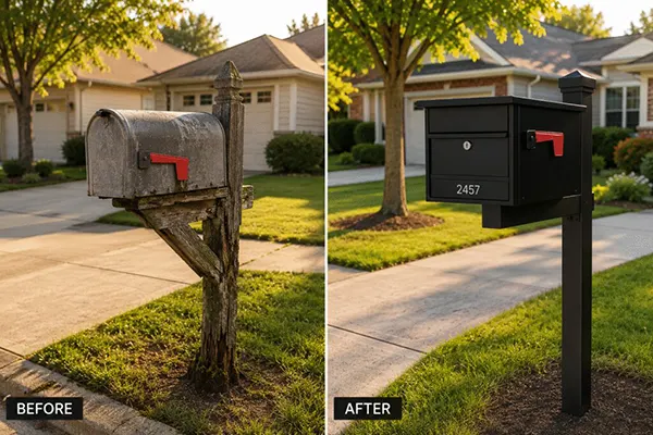 Before and after of mailboxes