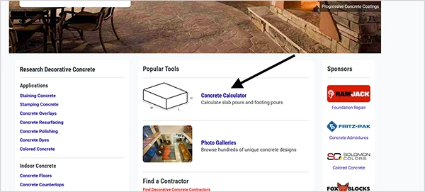 Click on Concrete Calculator