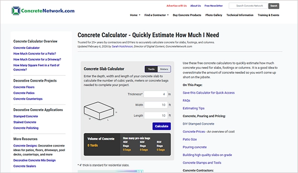 Concrete Network Calculator