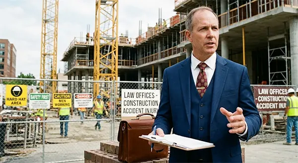 Construction accident lawyer analysing an accident site