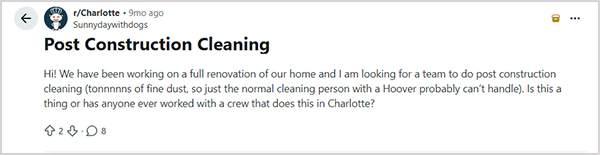 A client looking for a suitable post construction cleaning service provider