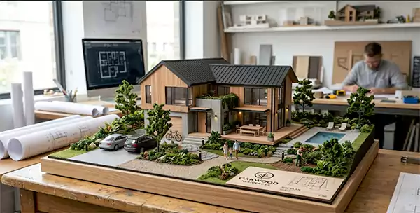 A mockup or downsized model of a residential project
