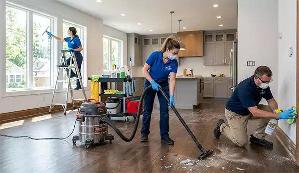 Professionals doing the post construction cleaning