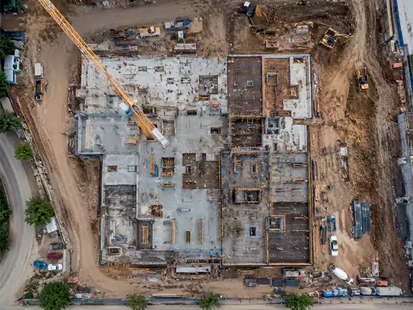 The view of a site under construction from a drone