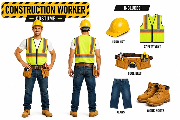 Elements of a construction worker costume