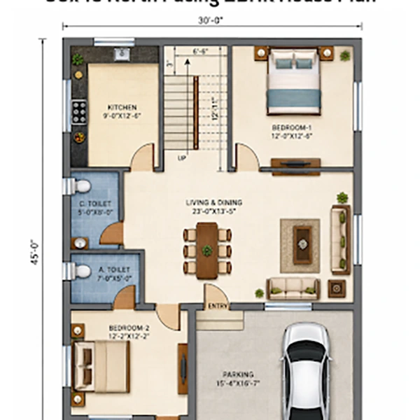 Ideal 30x45 North Facing House Plan North Facing Layout