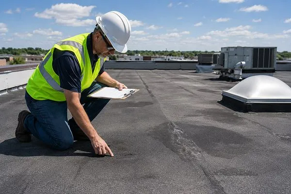 Inspecting the roof of a commercial building