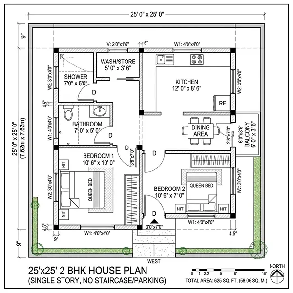 25x25 2 BHK House Plan