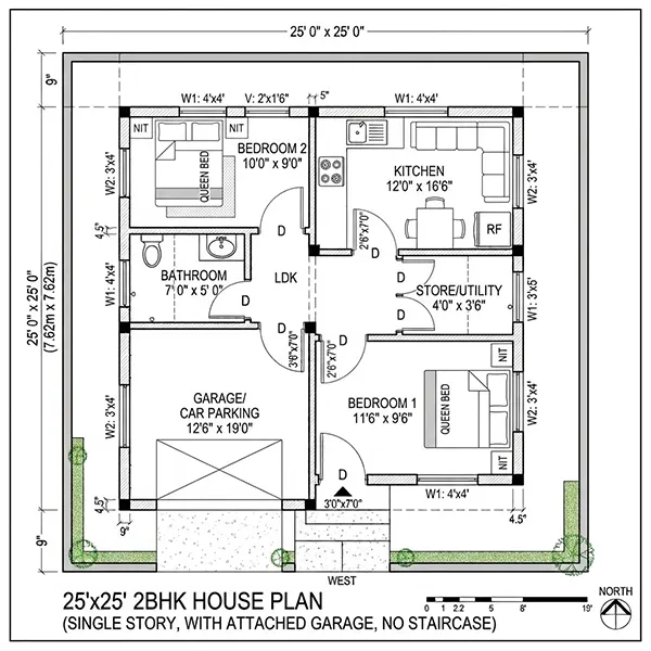 25x25 House Plan with Car Parking