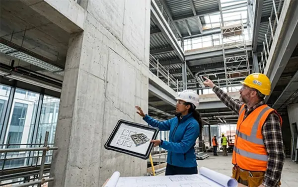 an architect or contractor checking the work on a construction site