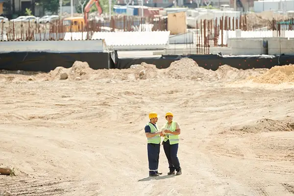 two architects discussing something on a construction site