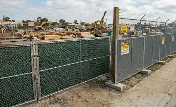 A construction site with an outside fencing system