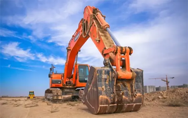 a bulldozer in a big construction site