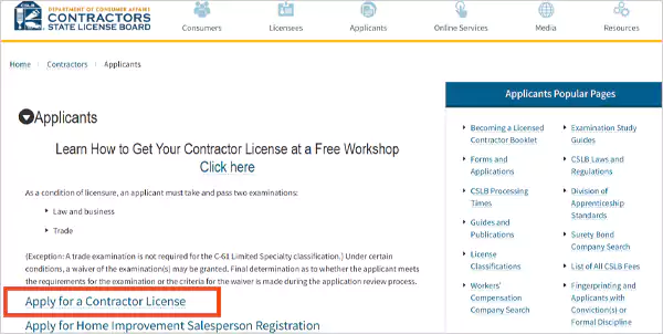 Apply for a Contractor License