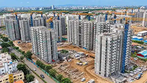 a large area having multiple high-rise building constructions