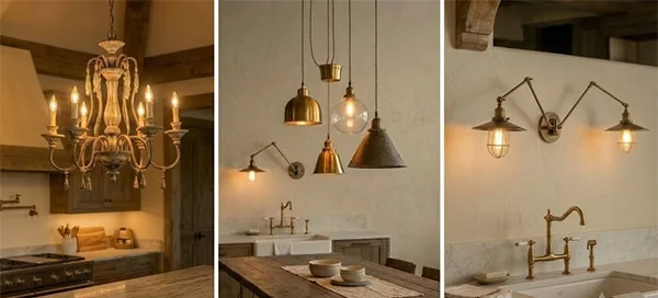 three types of lighting ambience in a kitchen